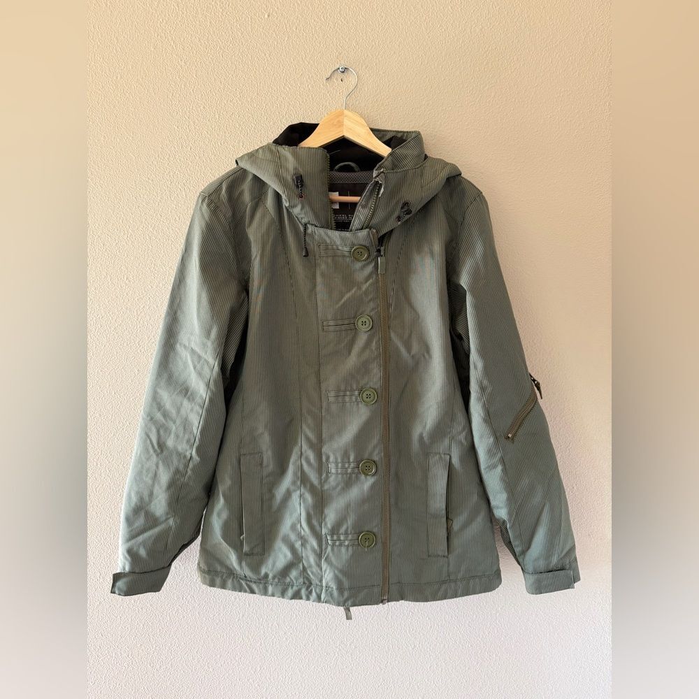 Powder Room PWDR ROOM Green Pin Stripe Hooded Women's Ski Snow Coat Jacket M